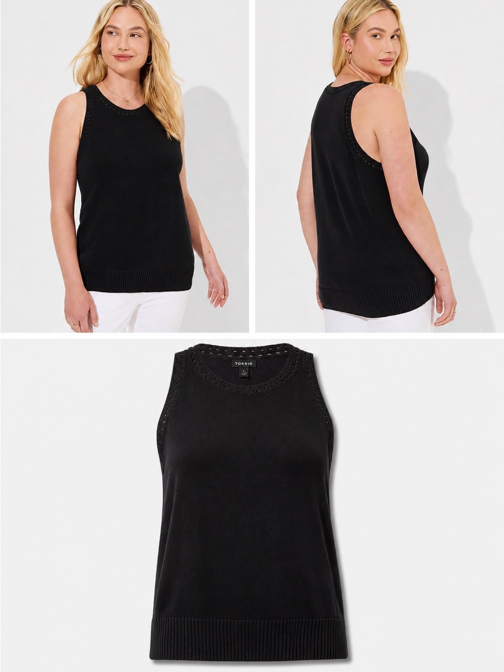 Torrid 1X Crochet Trim Sweater tank black